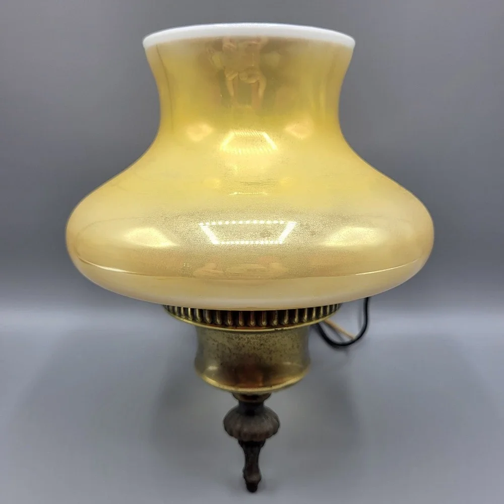 Vtg MCM Wall Sconce Yellow Ombre Iridescent White Glass Brass Fixture Wired USA